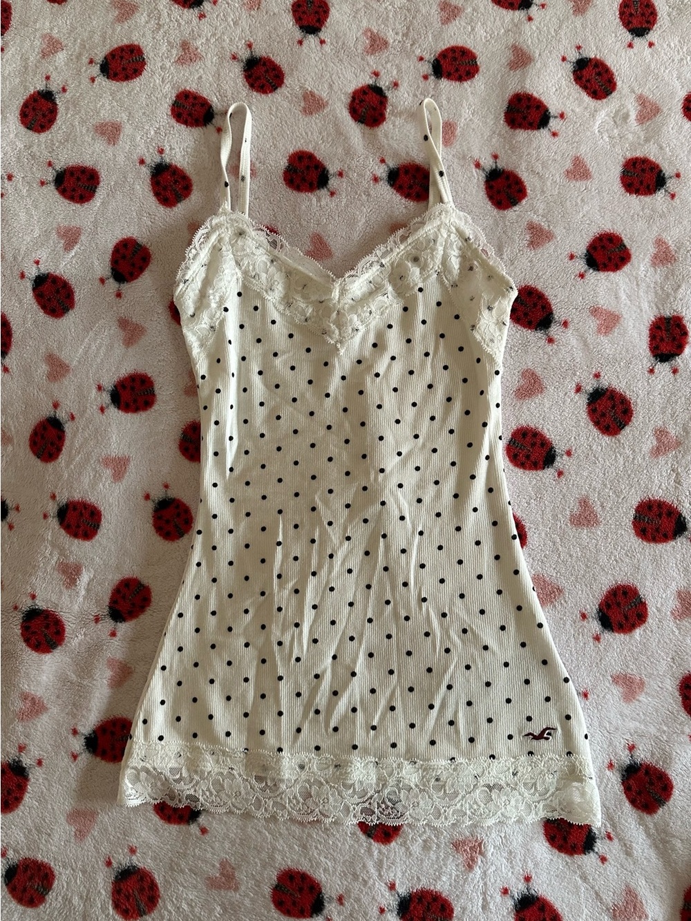 hollister polka dot lace trim layering cami